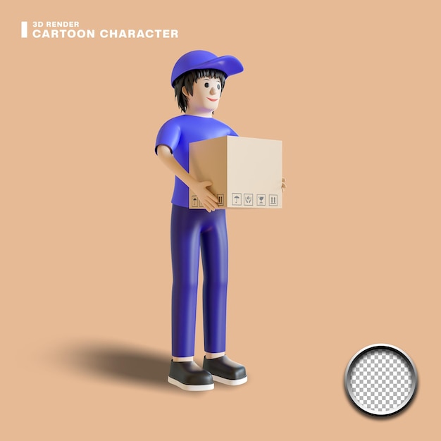 PSD 3d male cartoon character holding cardboard box