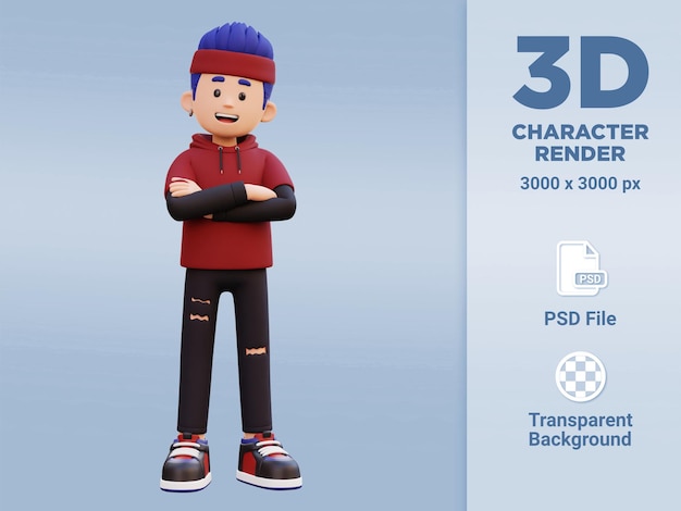 PSD 3d male character arm crossed