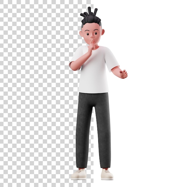 PSD 3d male character asking to be quiet