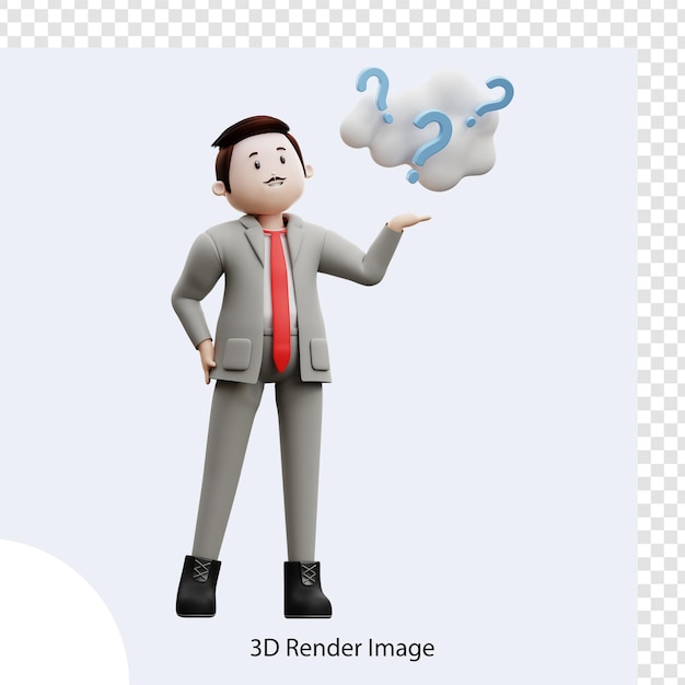 PSD 3d male character asking a question confused