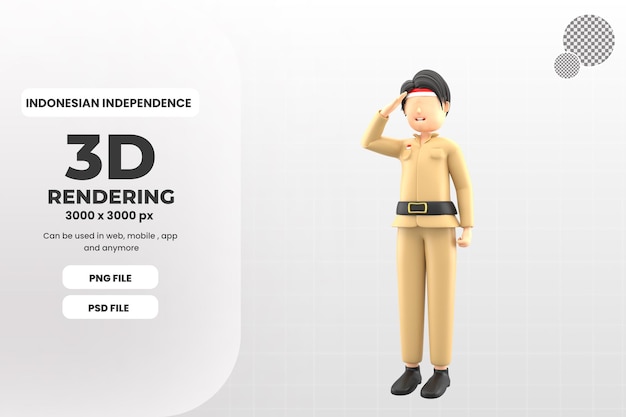 Personaggio maschile 3d che celebra l'indipendenza indonesiana illustrazione psd premium