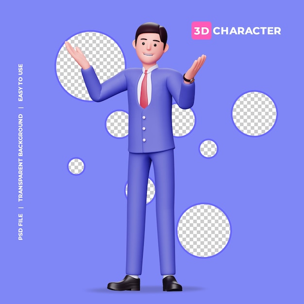 PSD 3d male character doing the no idea pose with transparent background