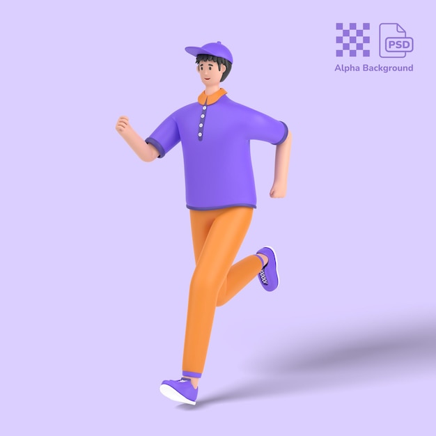 PSD ランニング運動をしている3d男性キャラクター