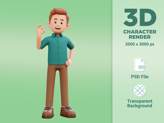 PSD 3d male character give ok sign