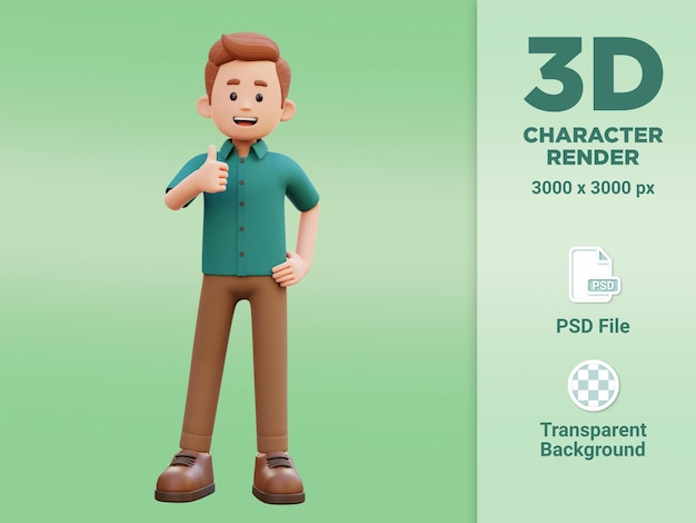 PSD 3d male character give a thumb up