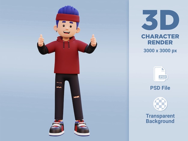 PSD 3d male character give a thumb up