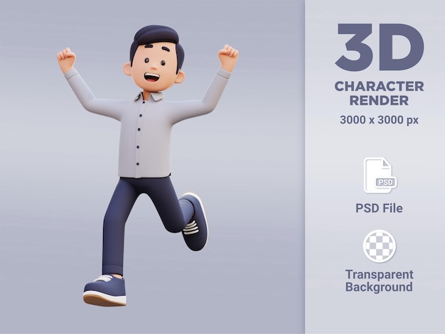 PSD 3d мужской персонаж happy jumping with joy