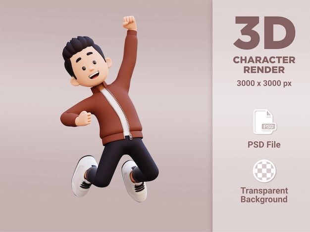 PSD 3d male character happy jumping