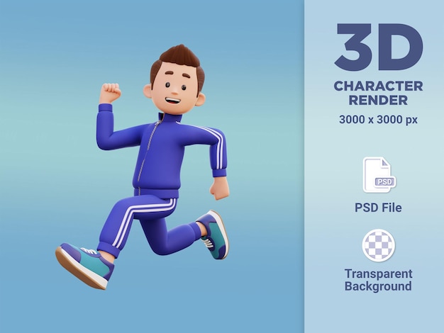 PSD 3d мужской персонаж счастливый бег