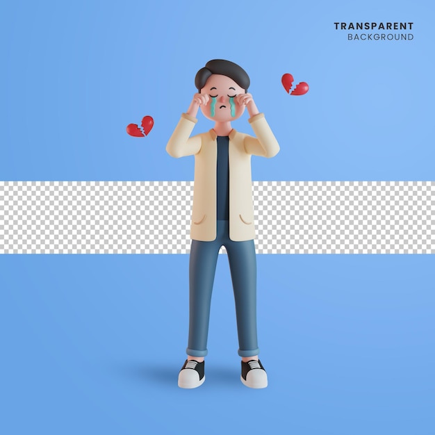 PSD 3d male character heartbreak