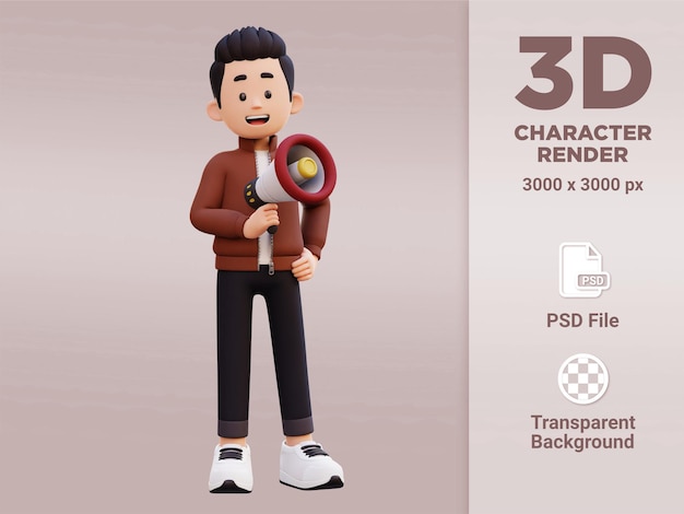 3d male character holding a megaphone