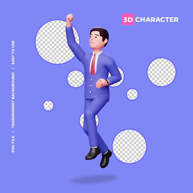 PSD 3d male character jump in happiness with transparent background