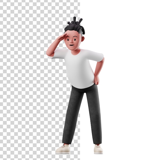 PSD 3d male character looking for something pose