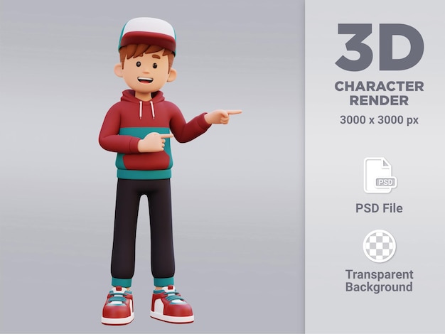 3d male character pointing left