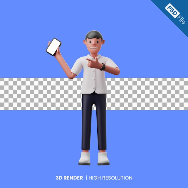 スマートフォンを指す3D男性キャラクター