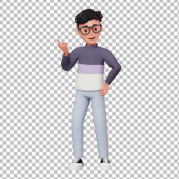 PSD 3d male character pointing up with idea