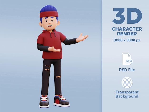 PSD 3d male character presenting to the left