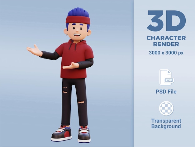 PSD 3d male character presenting to the right