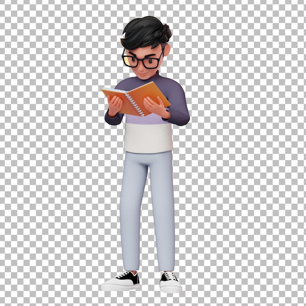 PSD 3d male character reading book