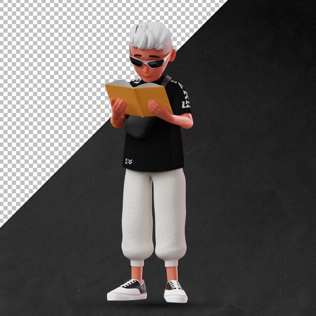 PSD 3d male character reading