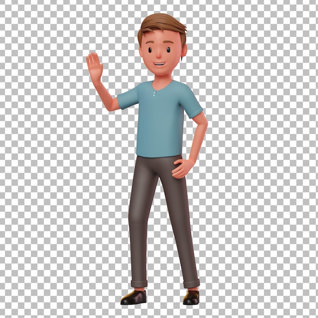 PSD 3d male character saying hello