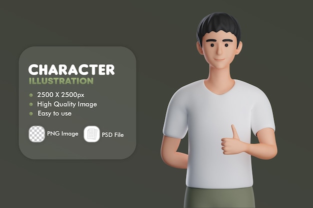 3D Male Character Show Thumbs Up Use Right Hand