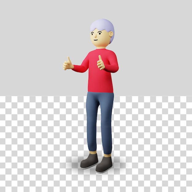 PSD 親指を上に表示する3d男性キャラクター