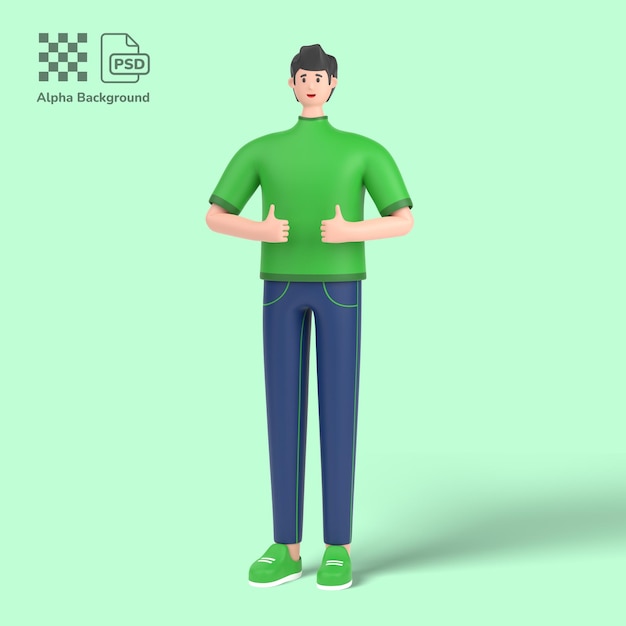 PSD サインやジェスチャーを強打を示す3d男性キャラクター