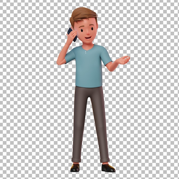 3d male character speaking on smartphone