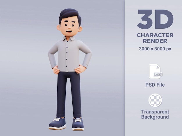 腰に手を当てた印象的なポーズの 3 D 男性キャラクター