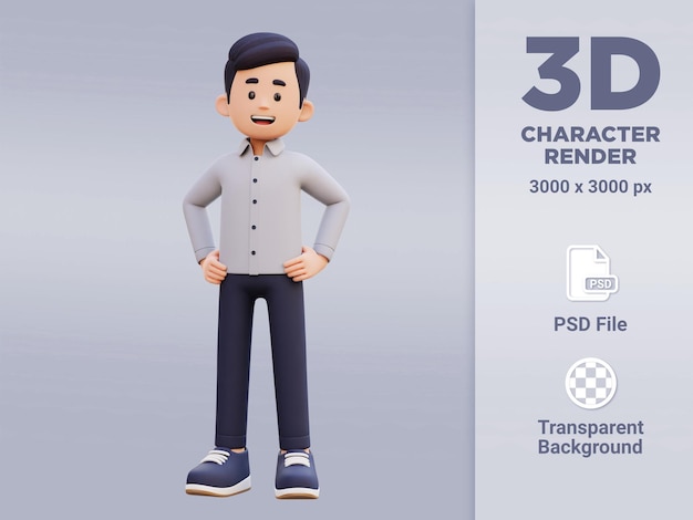 PSD 3d male character striking pose with hand on hip