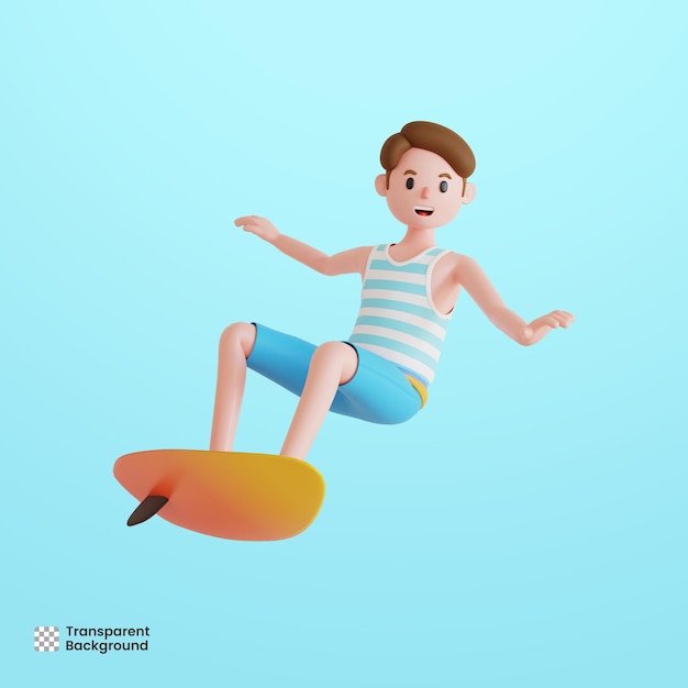 Personaggio maschile 3d che pratica il surfing