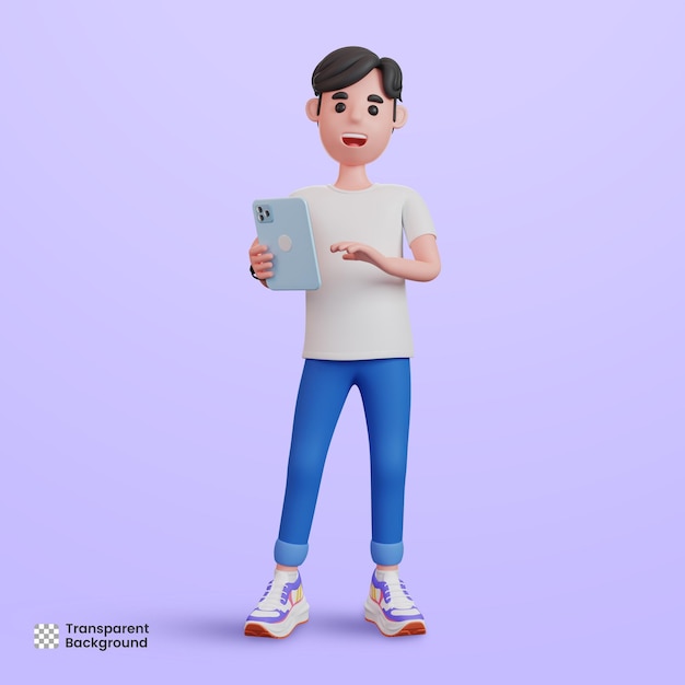 3d male character using tablet