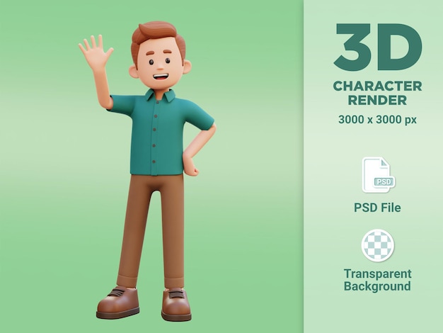 PSD 3d male character waving