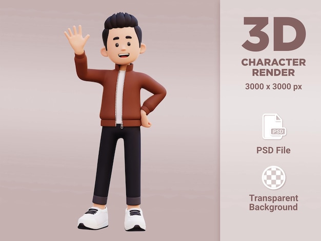 PSD 3d male character waving