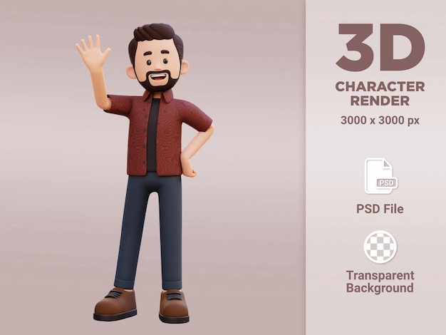 PSD 3d male character waving