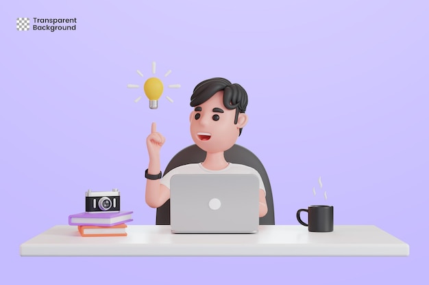 3d male character with laptop having an idea
