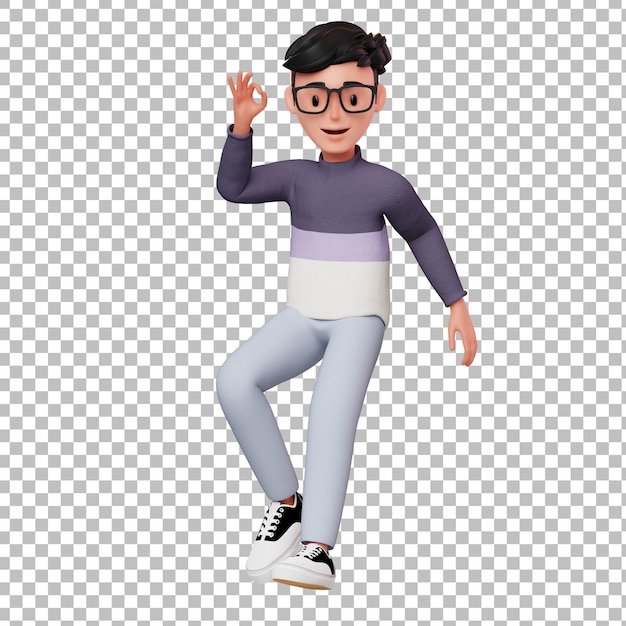 3d male character with ok hand gesture