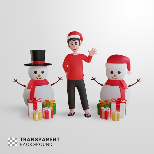 3d male character with santa claus caps waving his hand