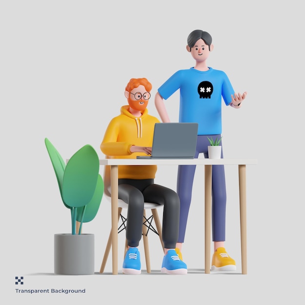 3d male character working and discussion