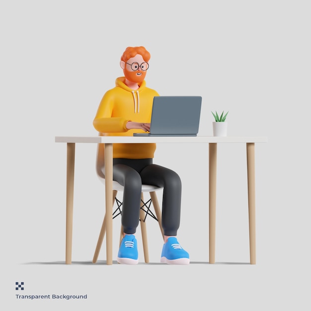 3d male character working on laptop while sitting in chair