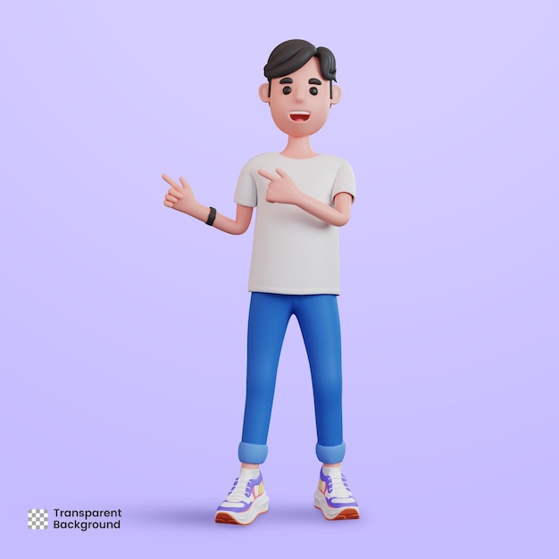 PSD 3 d の男性のキャラクターが指を指して方向を指している