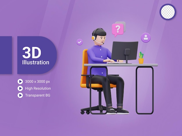3d иллюстрация агента по обслуживанию клиентов мужского пола