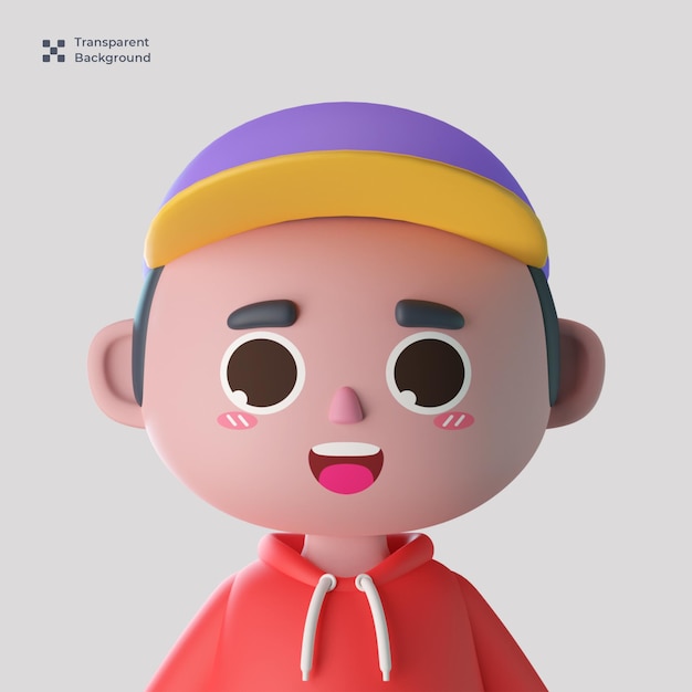 3d male cute cartoon character avatar isolated in 3d rendering