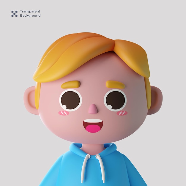 3d male cute cartoon character avatar isolated in 3d rendering