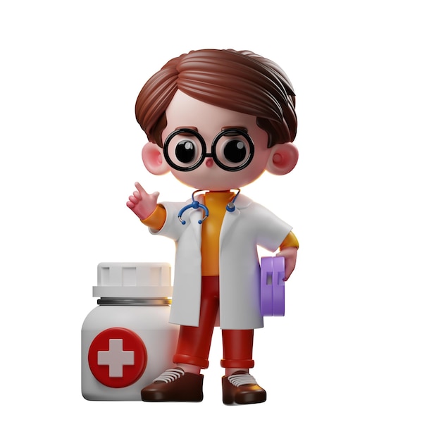 3d male doctor character giving medicine advise