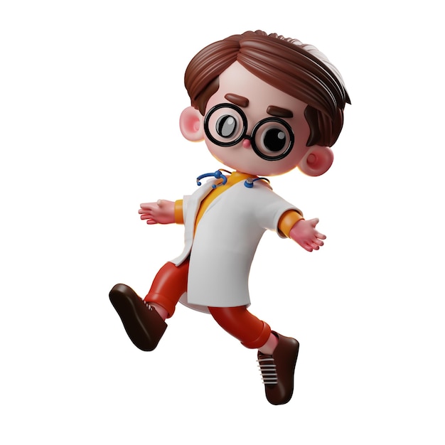 PSD 3d male doctor character happy jumping