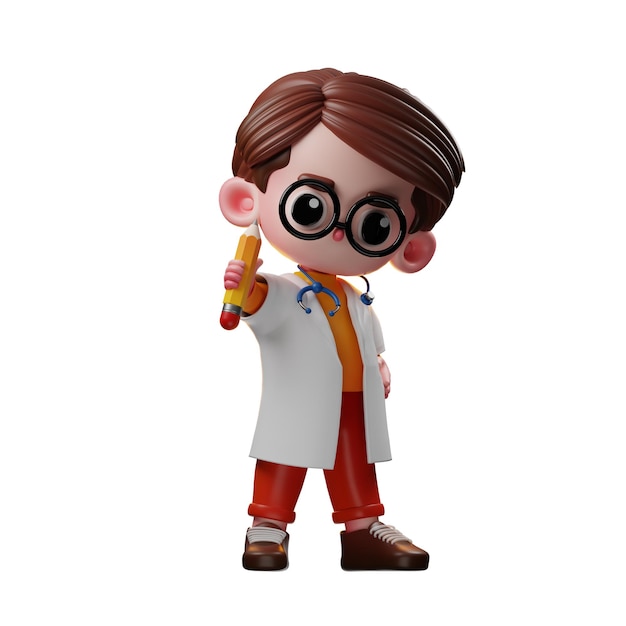 PSD 3d male doctor character holding pencil