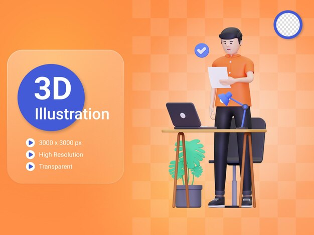 3d male employee finishing his work illustration