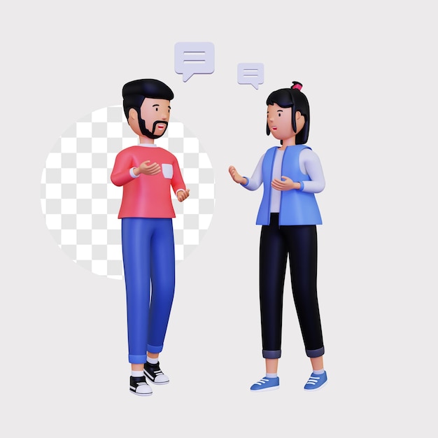 PSD 3d male and female character are having a conversation